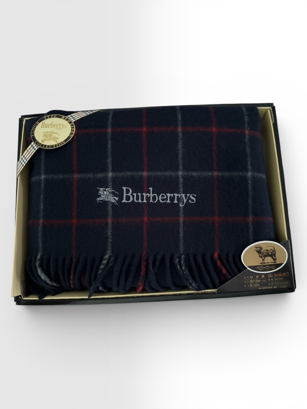 Burberrys ✨ New Wool Shawl / Blanket with Red Windowpane - Picture 7 of 8